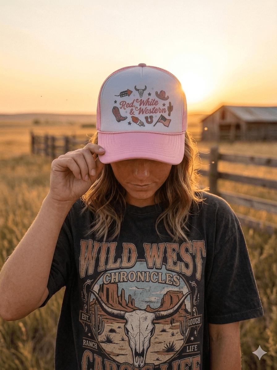 Red, White & Western Trucker HatPink & White
