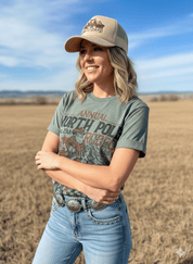 Reindeer North Pole Rodeo Graphic TeeHeather Military GreenS