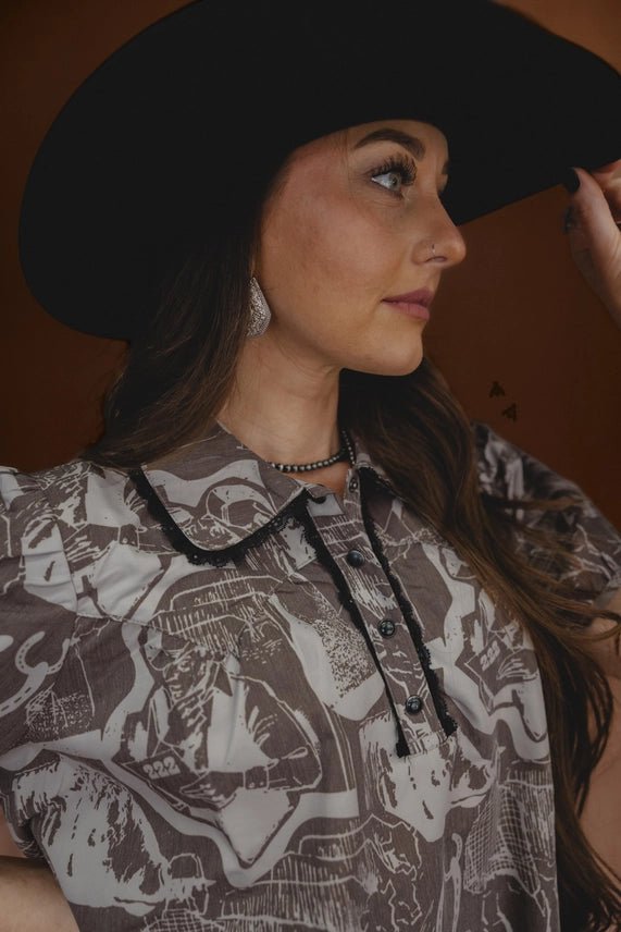 Retro Rodeo Puff Sleeve DressS