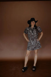 Retro Rodeo Puff Sleeve DressS