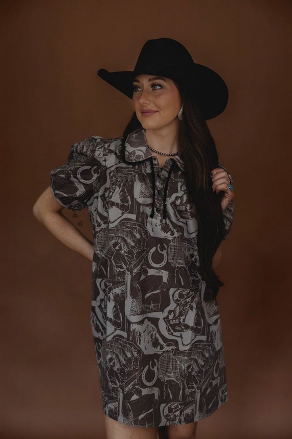 Retro Rodeo Puff Sleeve DressS