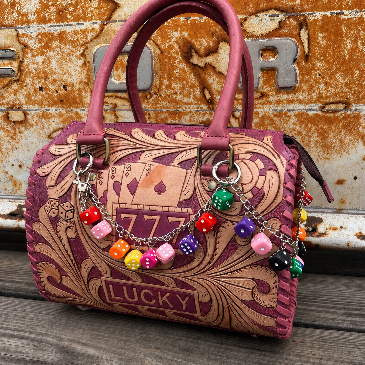 Retro Lucky 777 Tooled Leather Handbag