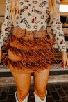 Rhinestone Fringe Buckle SkirtCAMELS