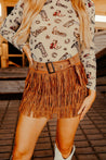 Rhinestone Fringe Buckle SkirtCAMELS