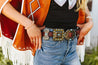 Ribbon Square Concho Genuine Leather BeltS