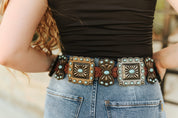 Ribbon Square Concho Genuine Leather BeltS