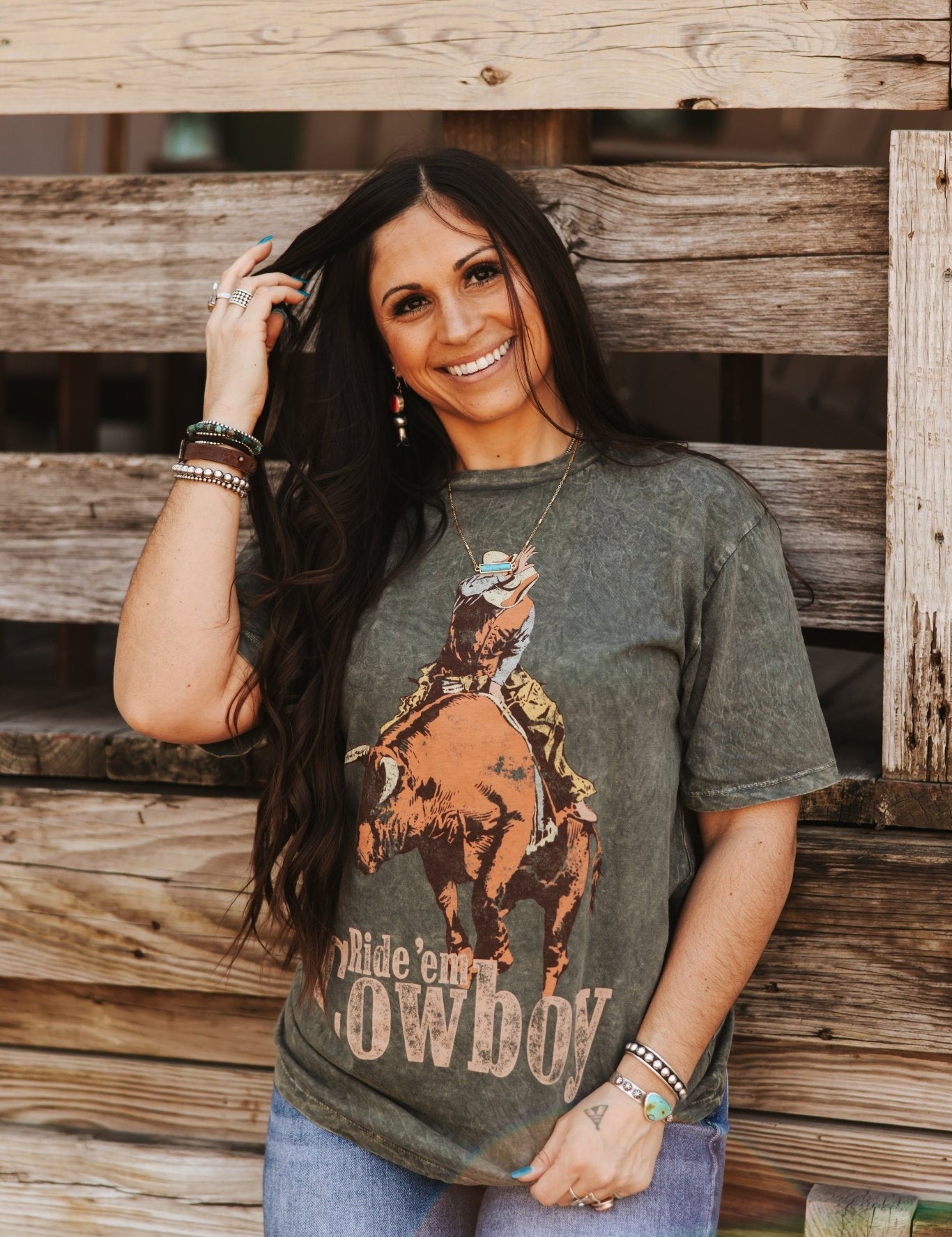Ride Em Cowboy Mineral Washed Graphic TeeS