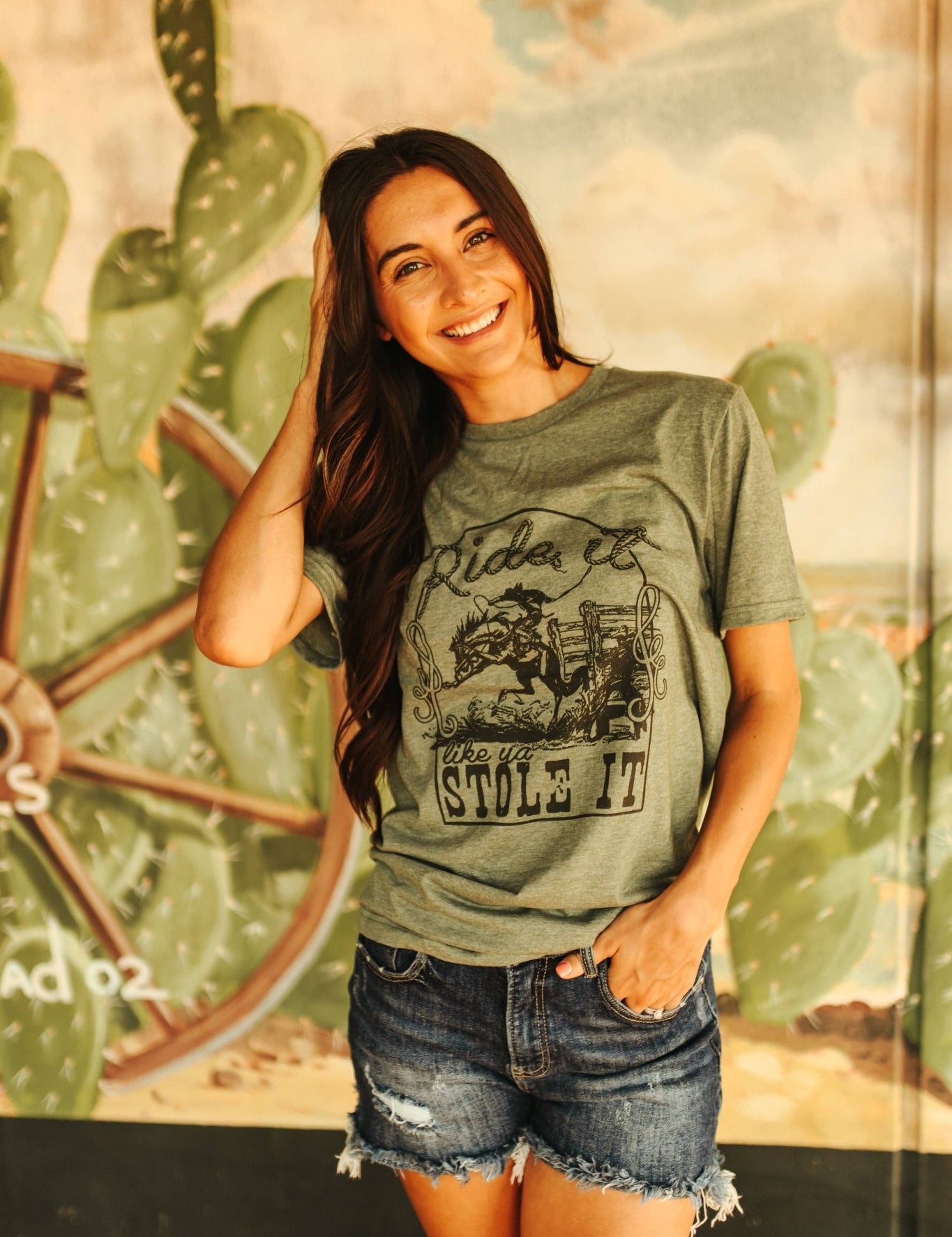 Ride It Like You Stole It Graphic TeeMilitary GreenS