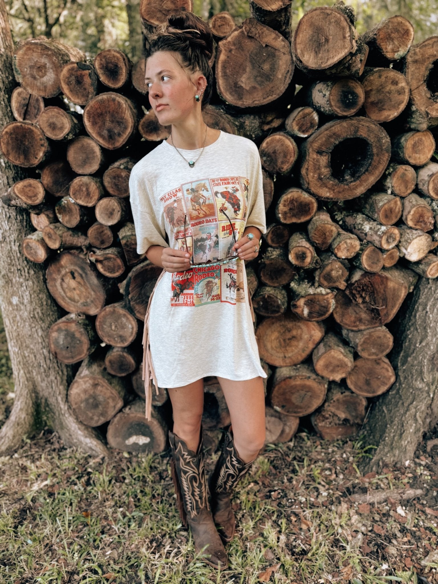 tee dress Black Woman Magic T-shirt Small shirt dress Rodeo Classics Fringed Oversized Tee