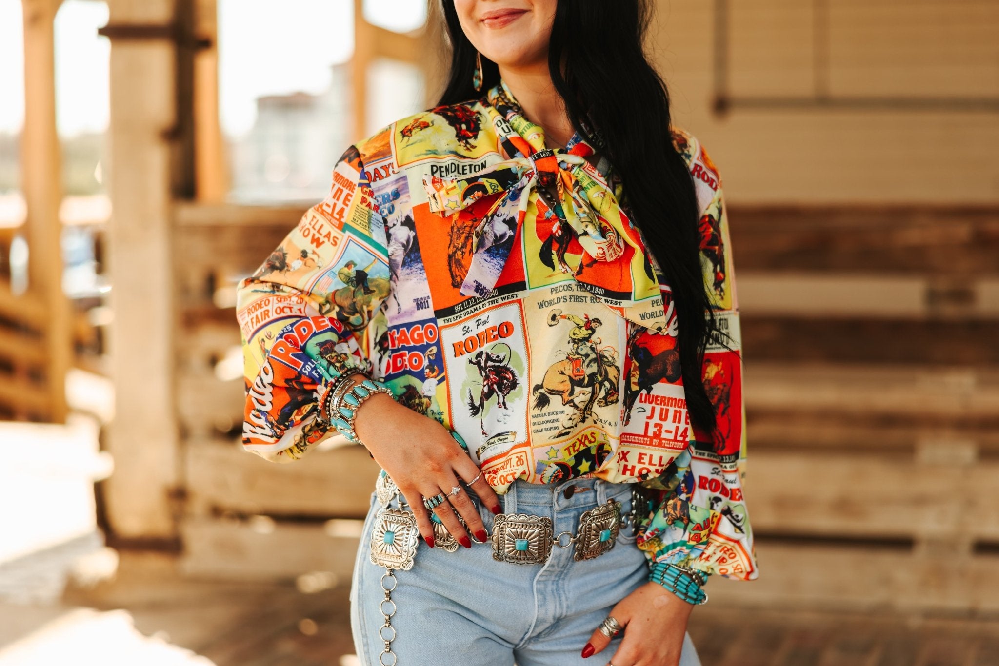 Rodeo Classics Long Sleeved Ribbon Neck TopS