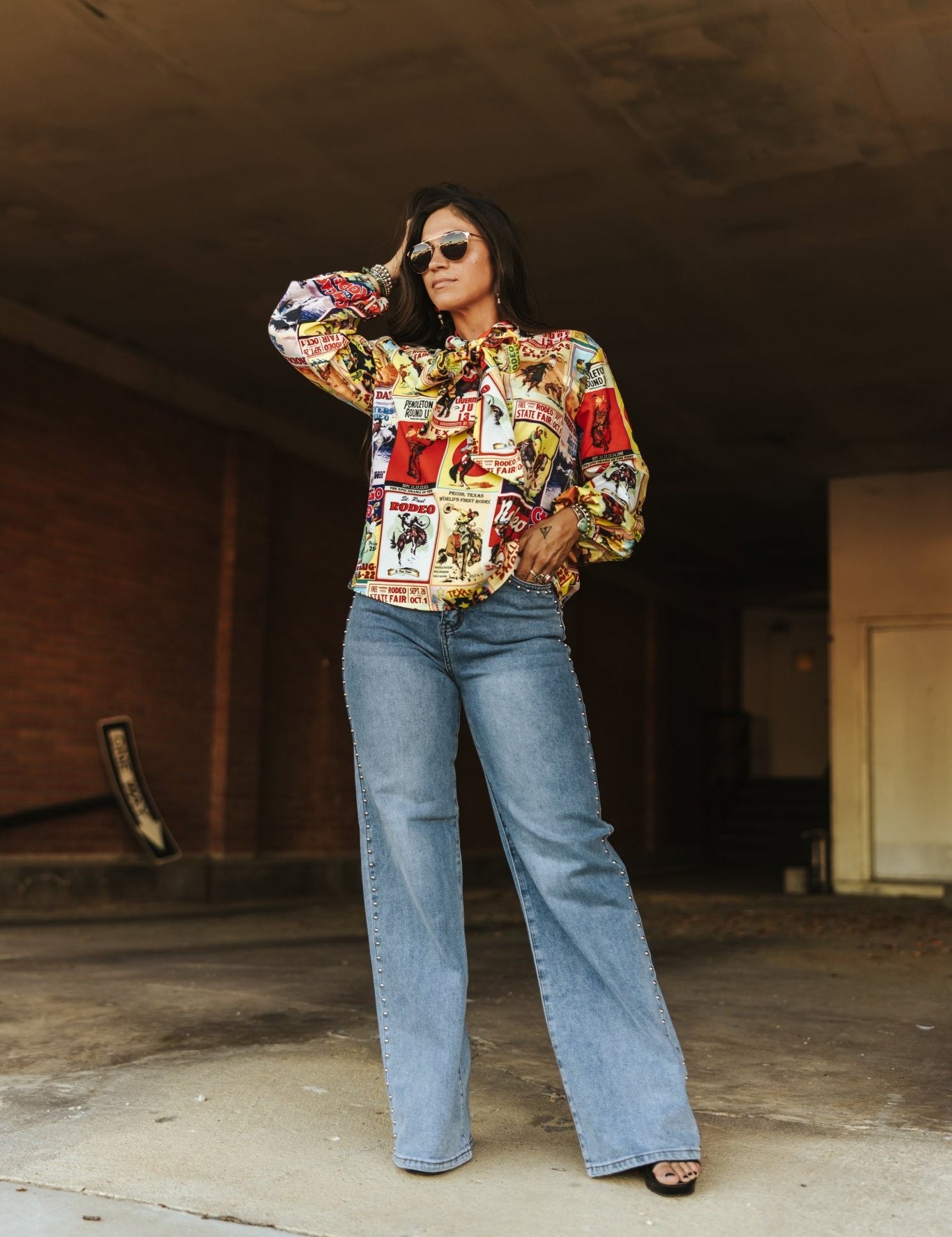 Rodeo Classics Long Sleeved Ribbon Neck TopS