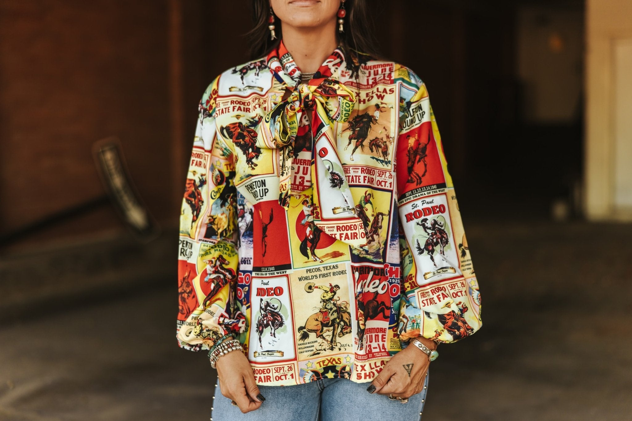 Rodeo Classics Long Sleeved Ribbon Neck TopS