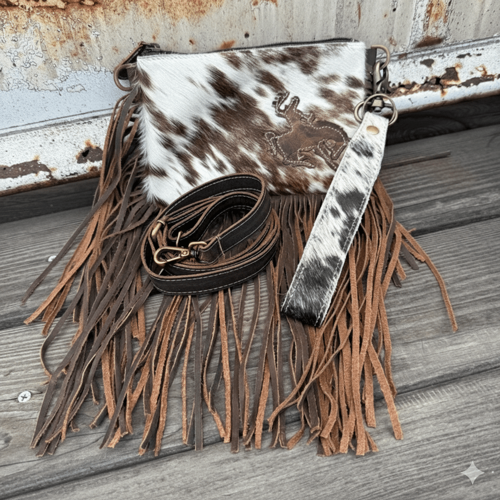 Rodeo Rider Cowhide Fringed Crossbody Bag