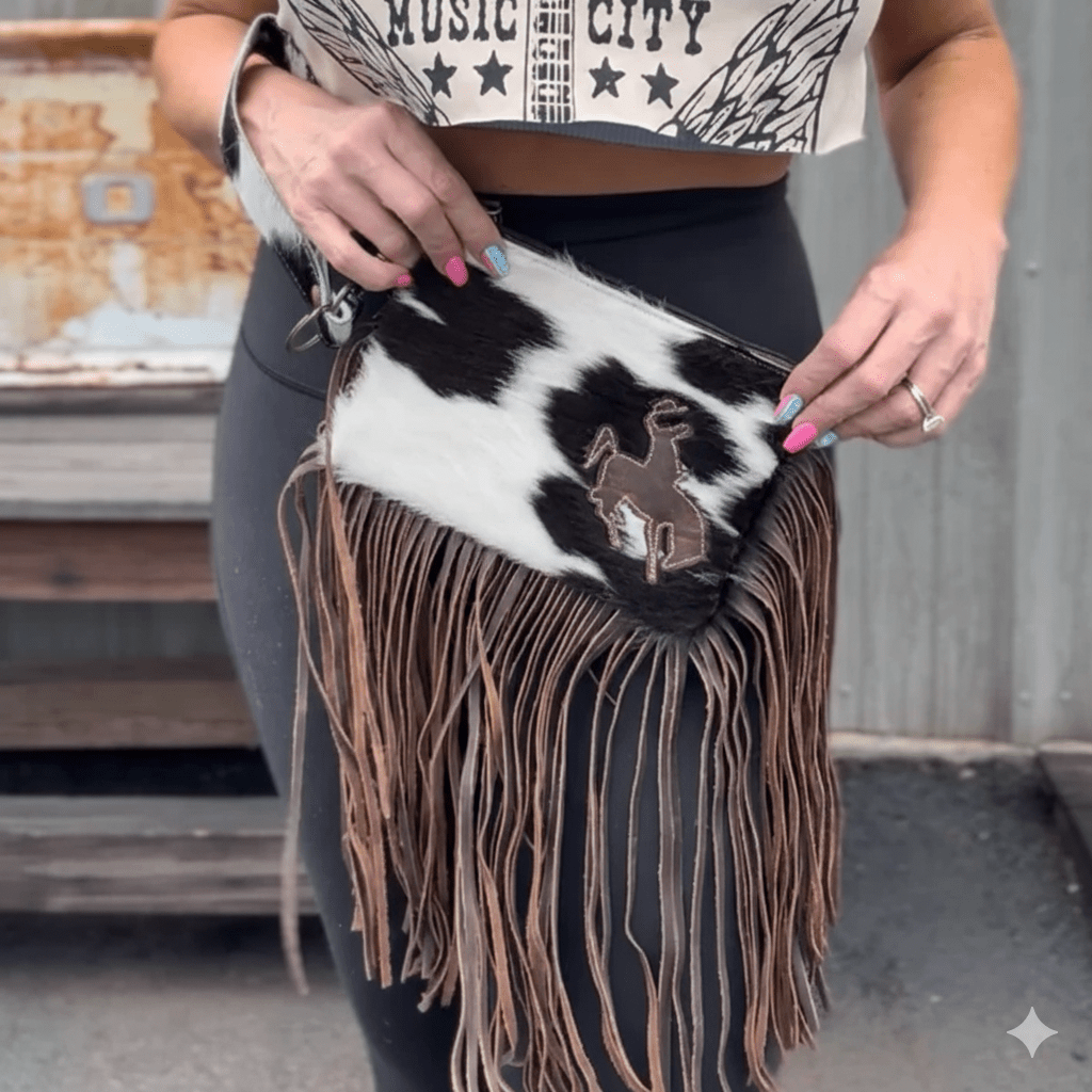 Rodeo Rider Cowhide Fringed Crossbody Bag