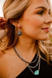Round Concho Silver Turquoise EarringsSilverOS