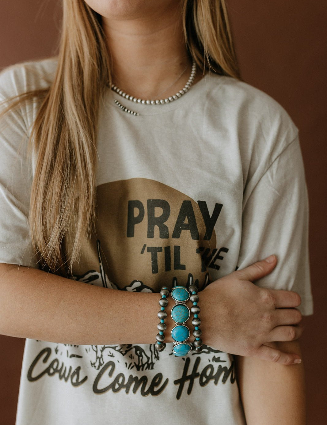 Round Turquoise and Pearls Bracelet Stack