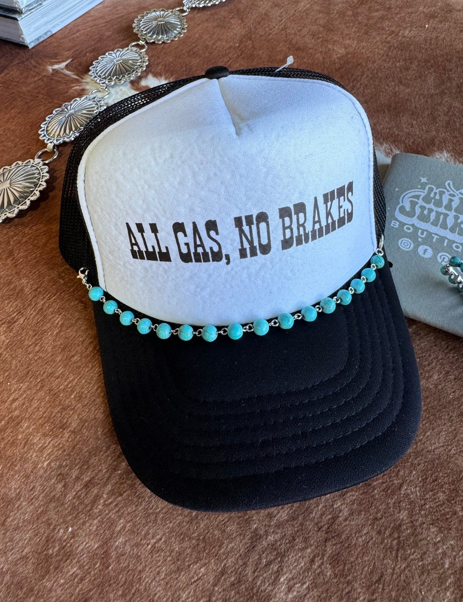 Round Turquoise Bead Trucker Hat Chain