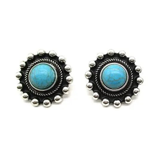 Round Turquoise Concho Post Earrings