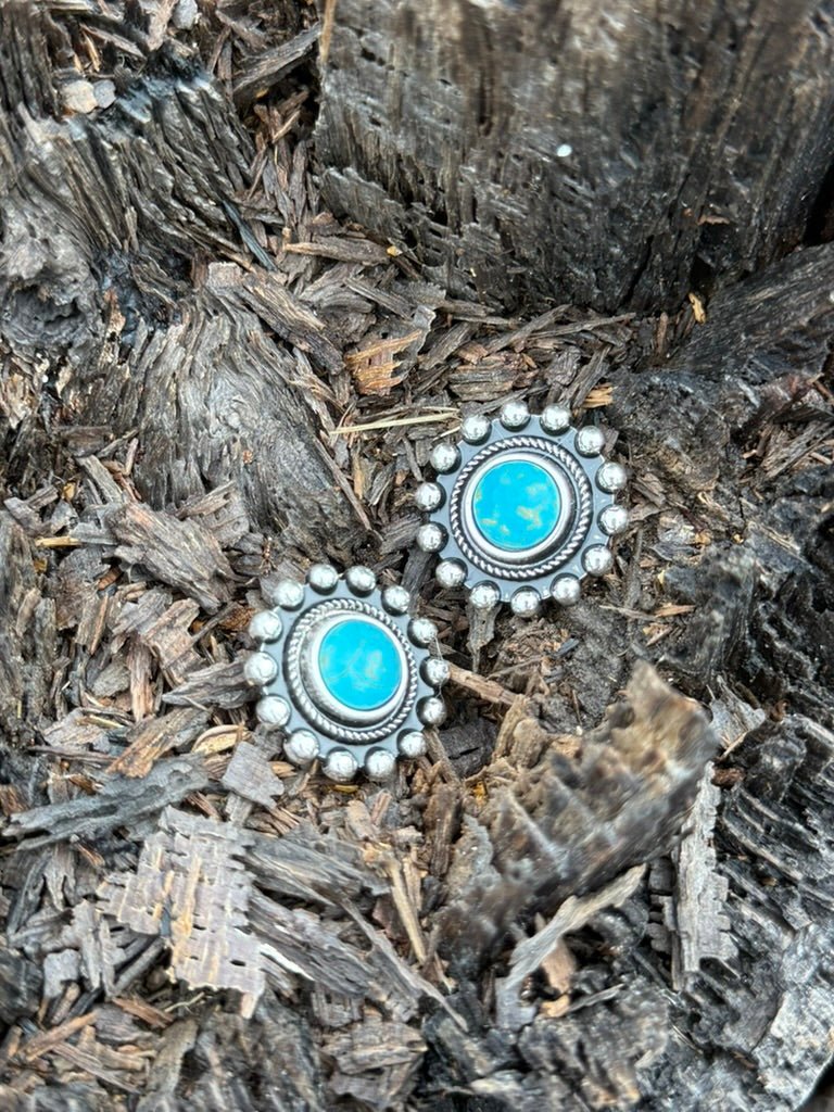Round Turquoise Concho Post Earrings