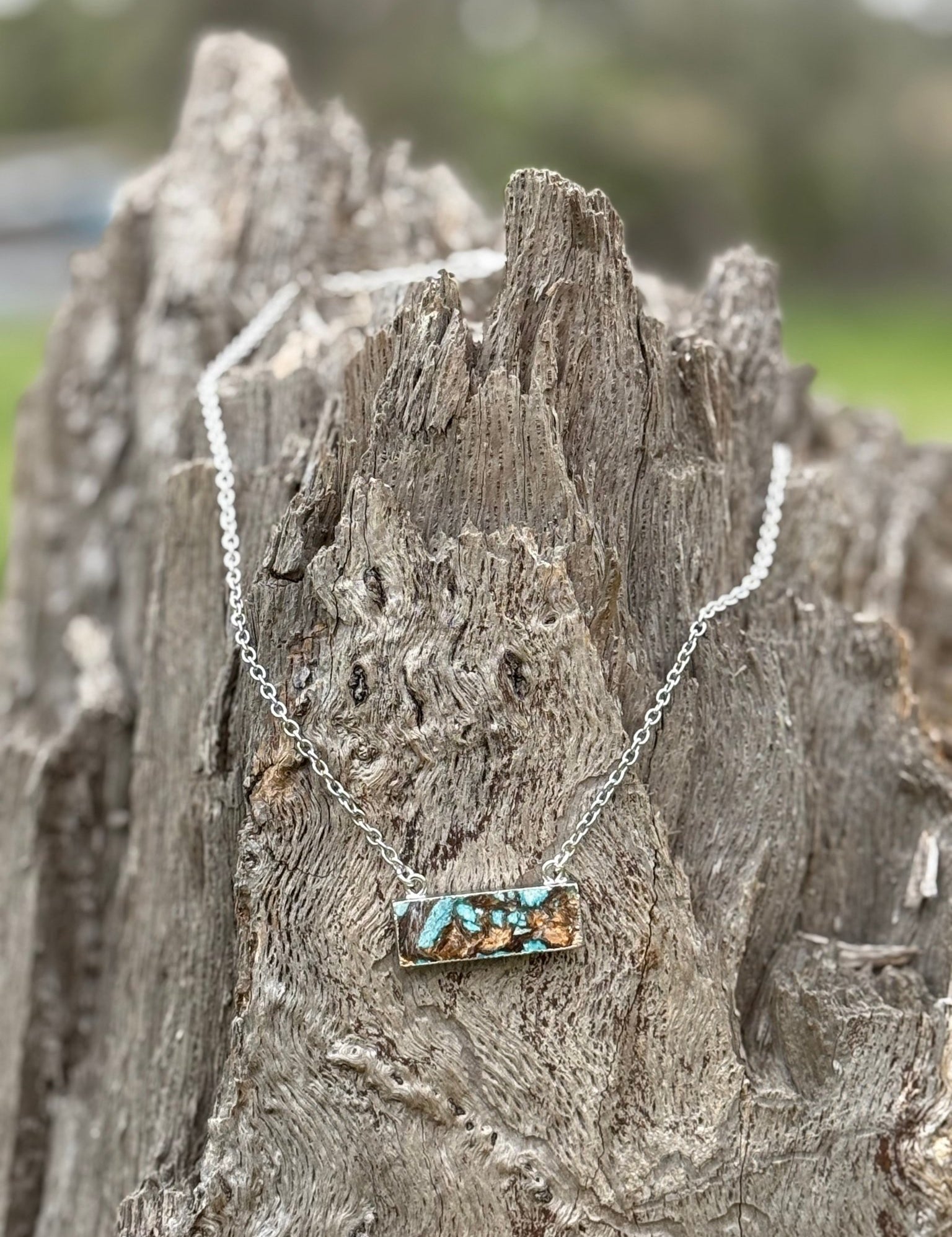 Rustic Turquoise Bar Necklace
