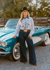 Saddle Oiled Raw Hem V - Neck GraphicAsh Grey - SweatshirtS