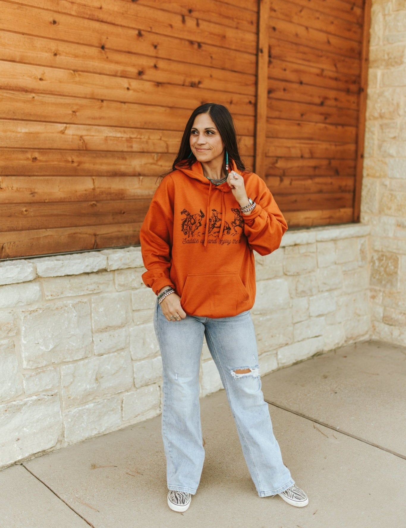 Saddle Up And Enjoy The Ride Graphic HoodieTexas OrangeS
