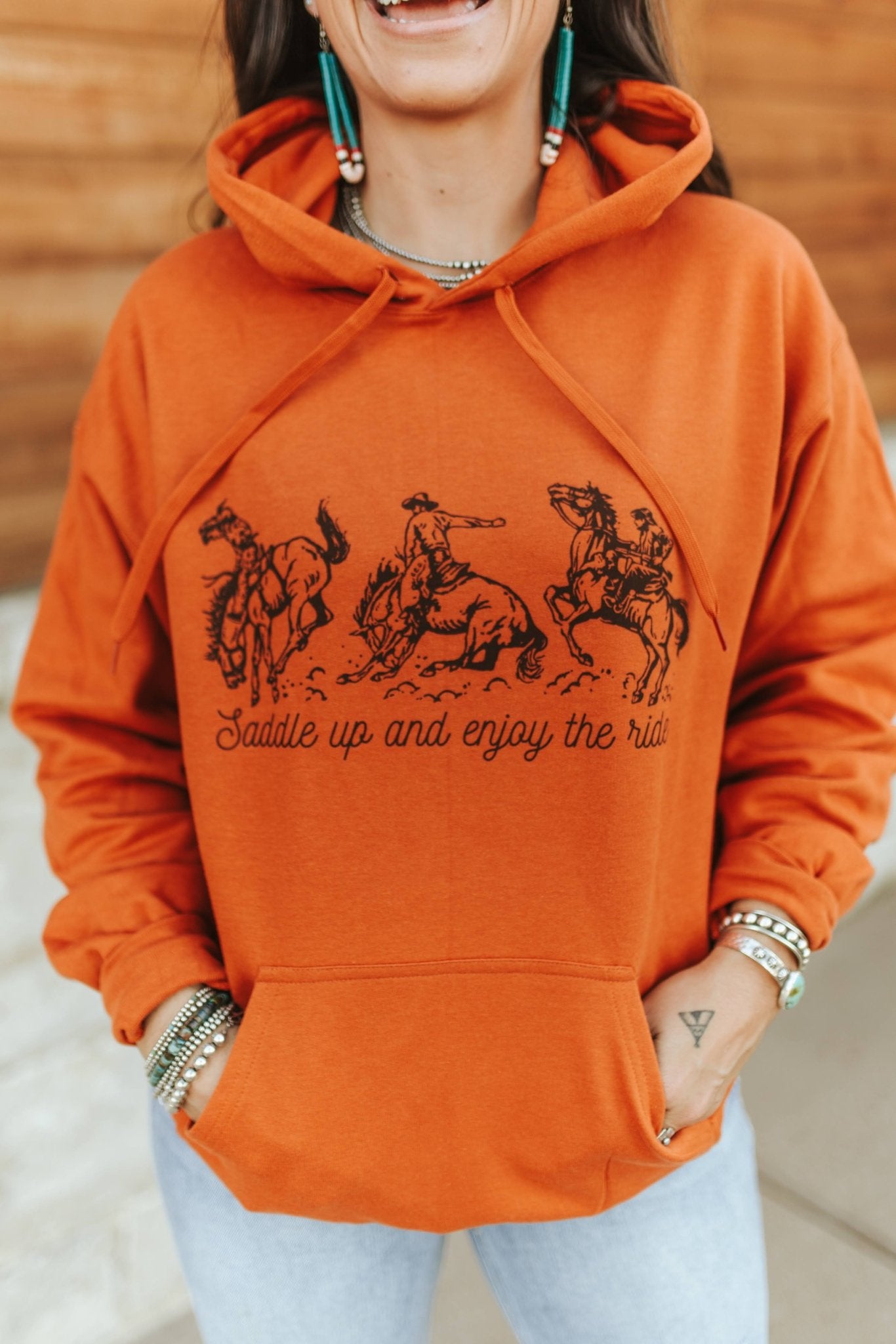 Saddle Up And Enjoy The Ride Graphic HoodieTexas OrangeS