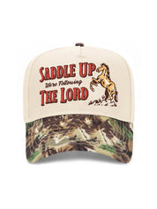 Saddle Up We're Following The Lord Camo Trucker Hat