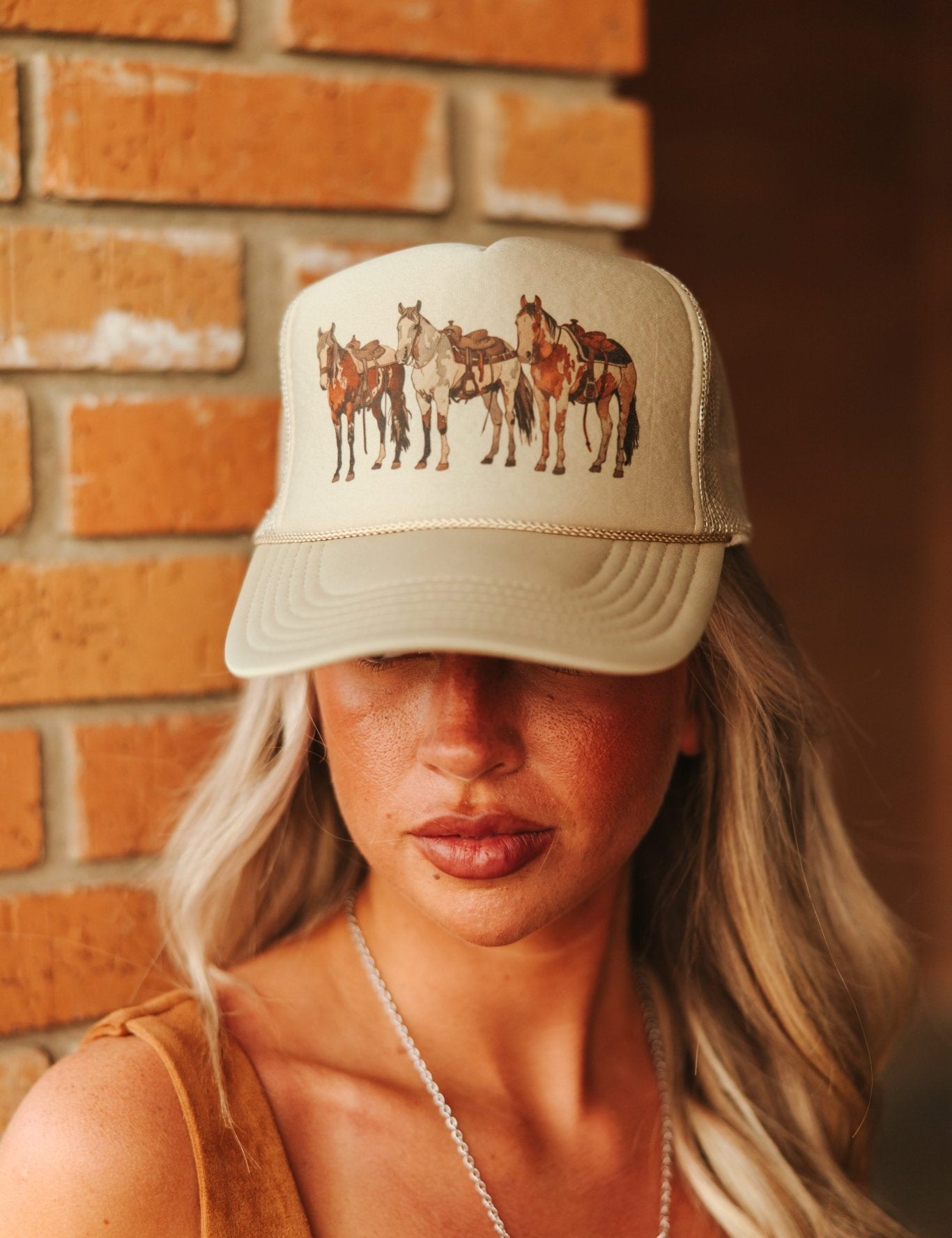 Saddled Horses Trucker HatKhaki