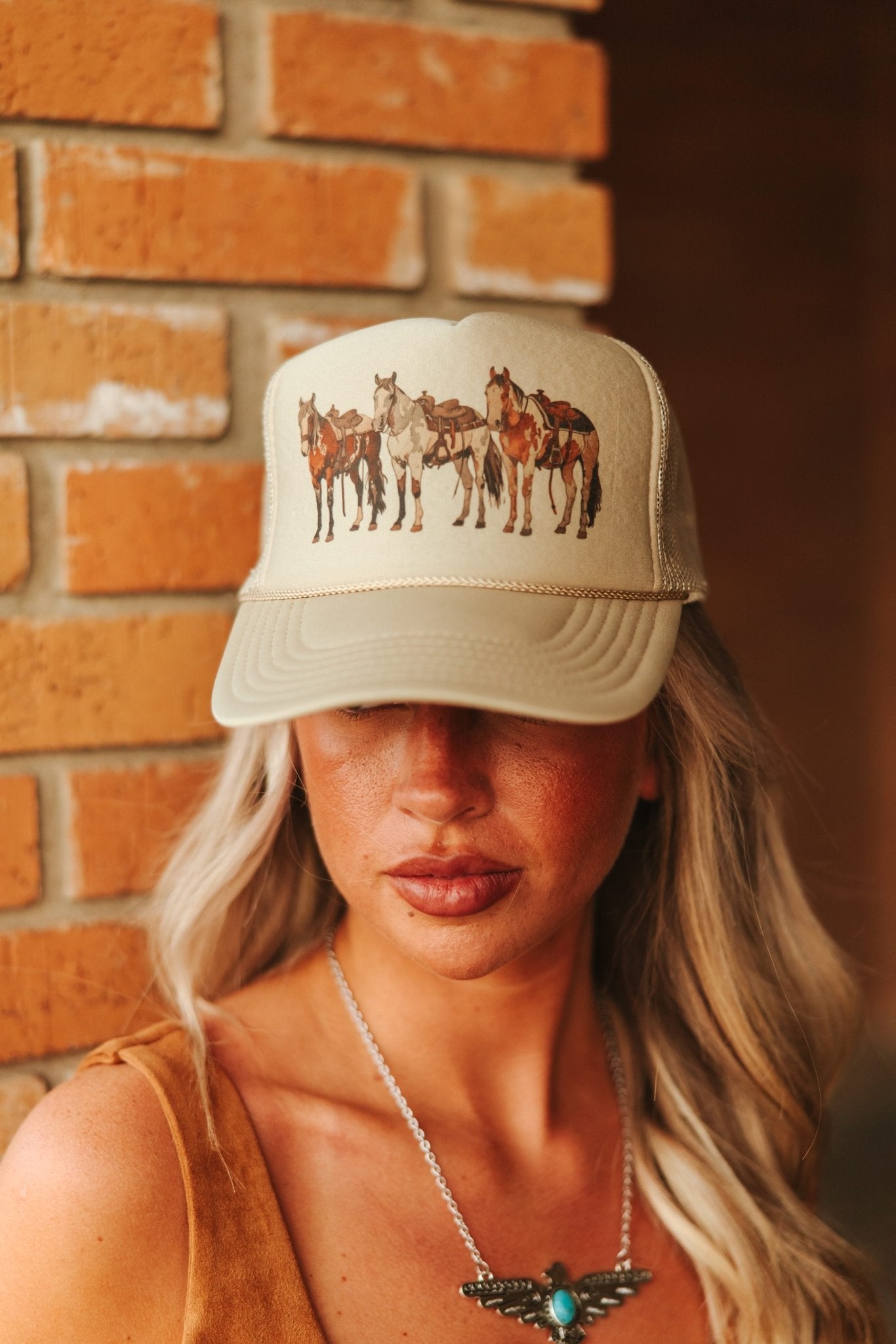 Saddled Horses Trucker HatKhaki