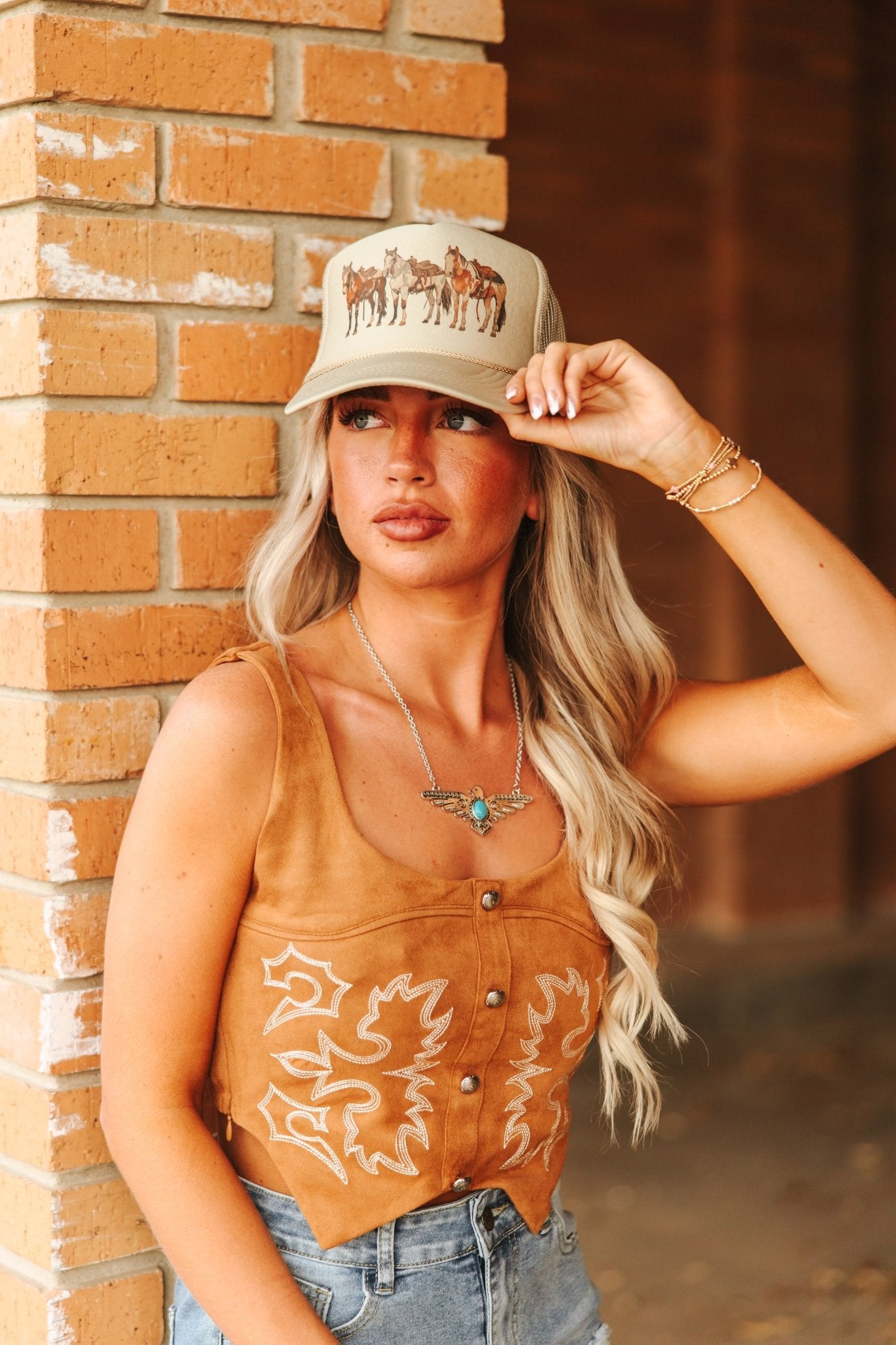 Saddled Horses Trucker HatKhaki