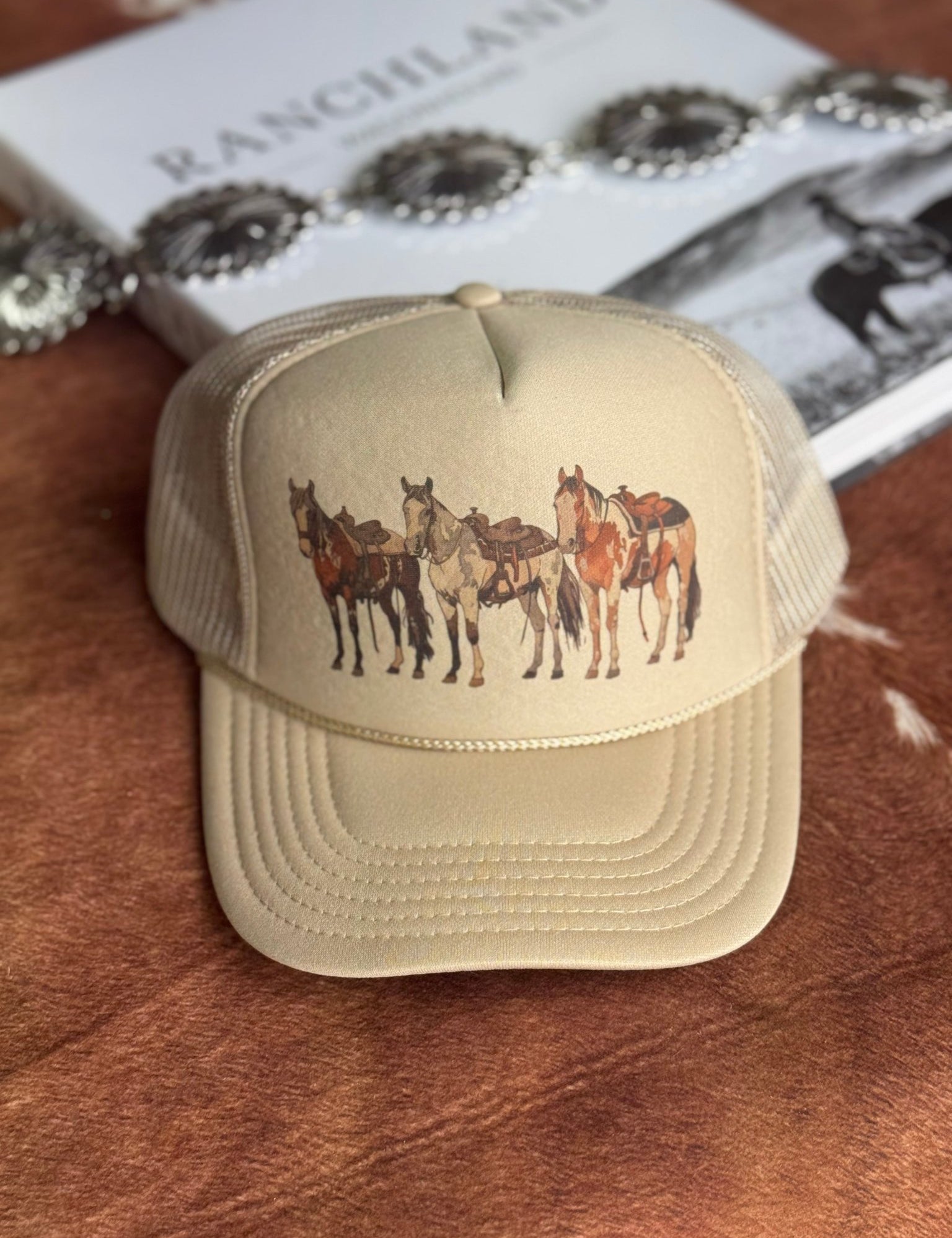 Saddled Horses Trucker HatKhaki
