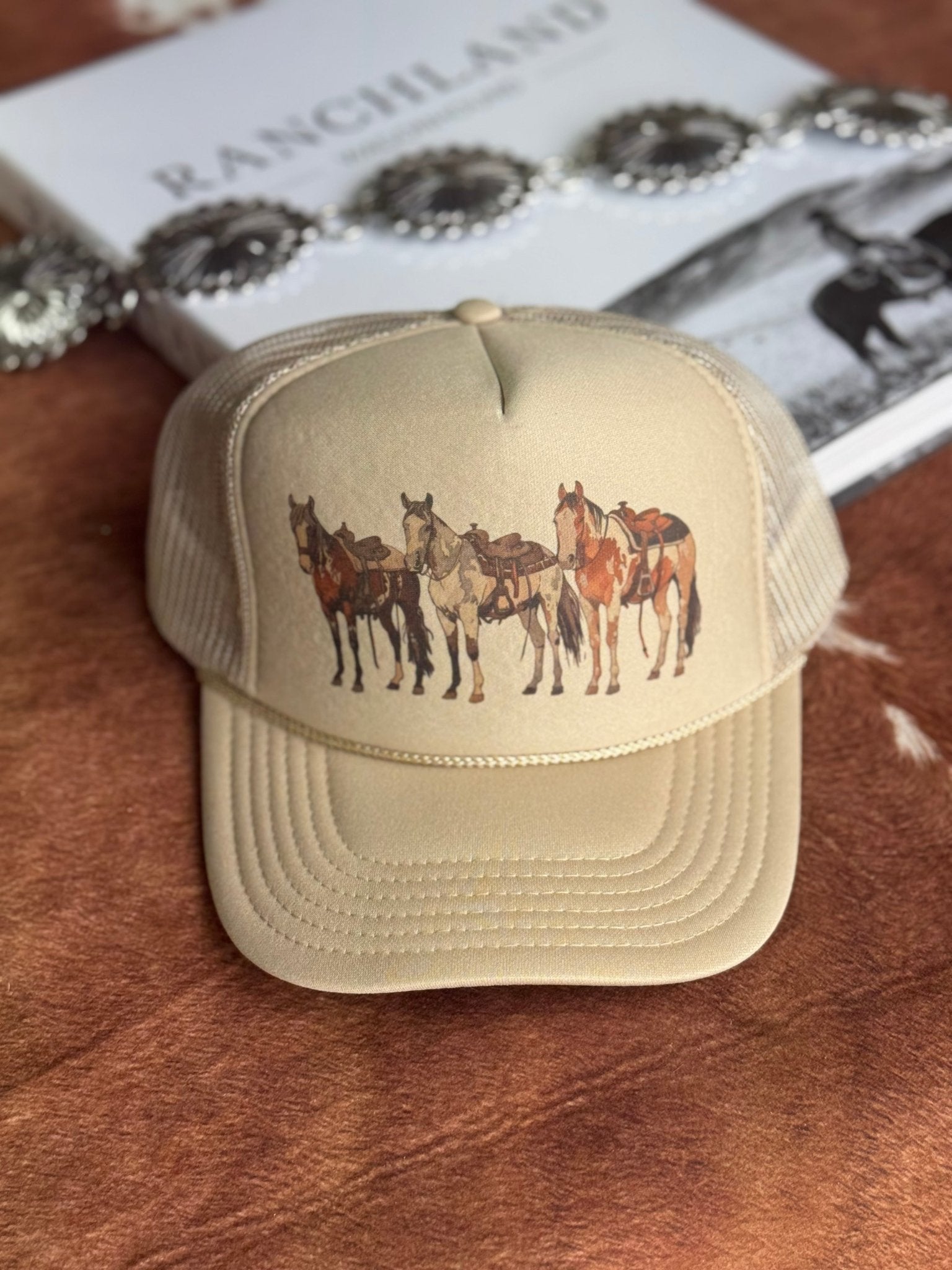 Saddled Horses Trucker HatKhaki