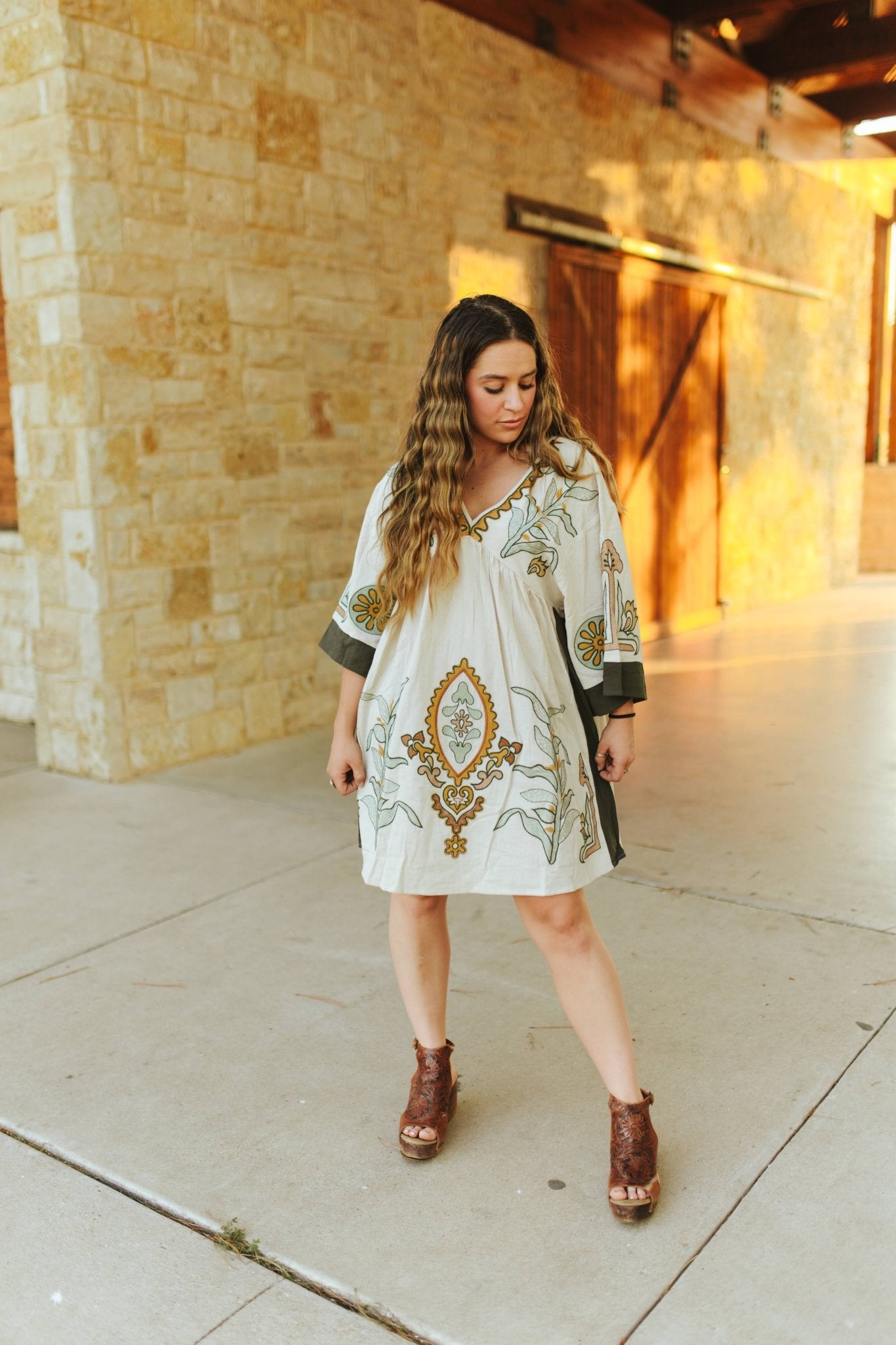 Bluivy Boho Embroidered Babydoll Dress, Sage L Bluivy Boho Embroidered Babydoll Dress, Sage L