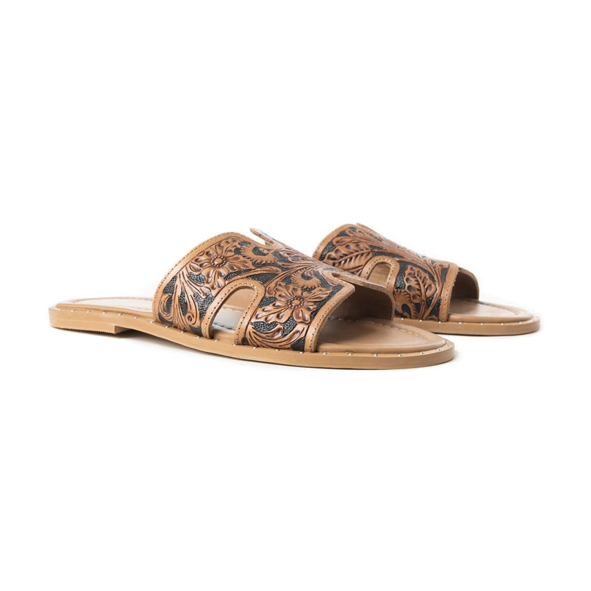 Sierra Bloom Tooled Leather Sandals6