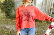 Santa Riding Rudolph V - Neck Crop Graphic SweatshirtHeather RedS