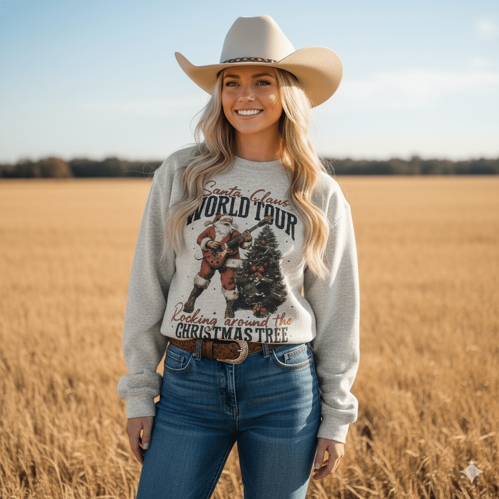 Santa Rocking Around The Christmas Tree Graphic SweatshirtOatmealS