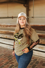 Sequin Camo Bow Graphic TeeOliveS