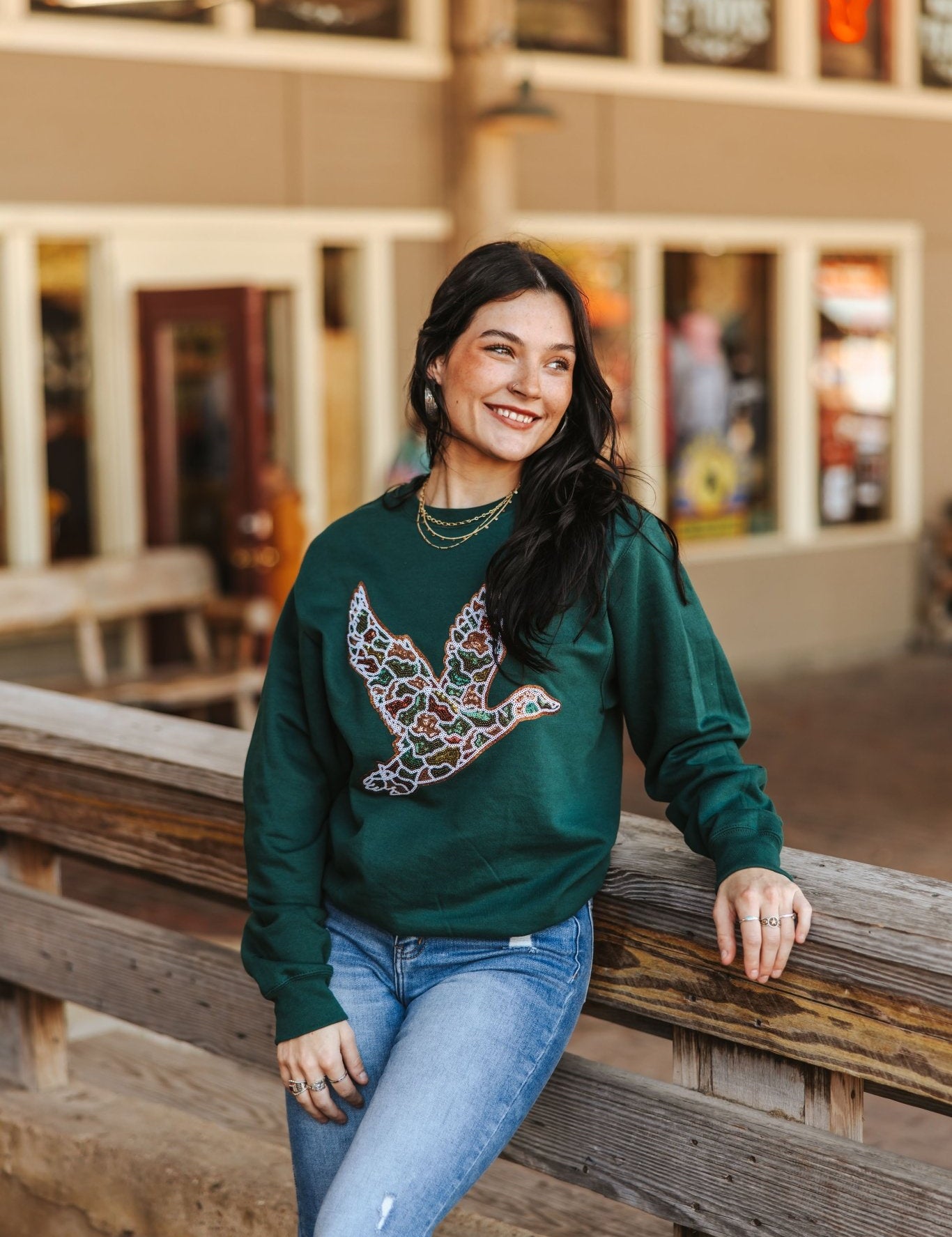 Sequin Duck Camo Patch SweaterMilitary GreenS