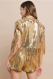 Sequin Fringe Poncho Top - GoldS