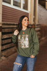 Sequin Hunting Duck Calls Patch SweaterMilitary GreenS