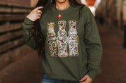 Sequin Hunting Duck Calls Patch SweaterMilitary GreenS