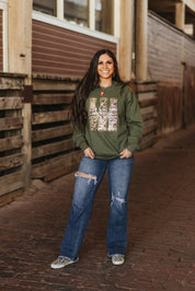 Sequin Hunting Duck Calls Patch SweaterMilitary GreenS