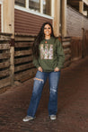 Sequin Hunting Duck Calls Patch SweaterMilitary GreenS