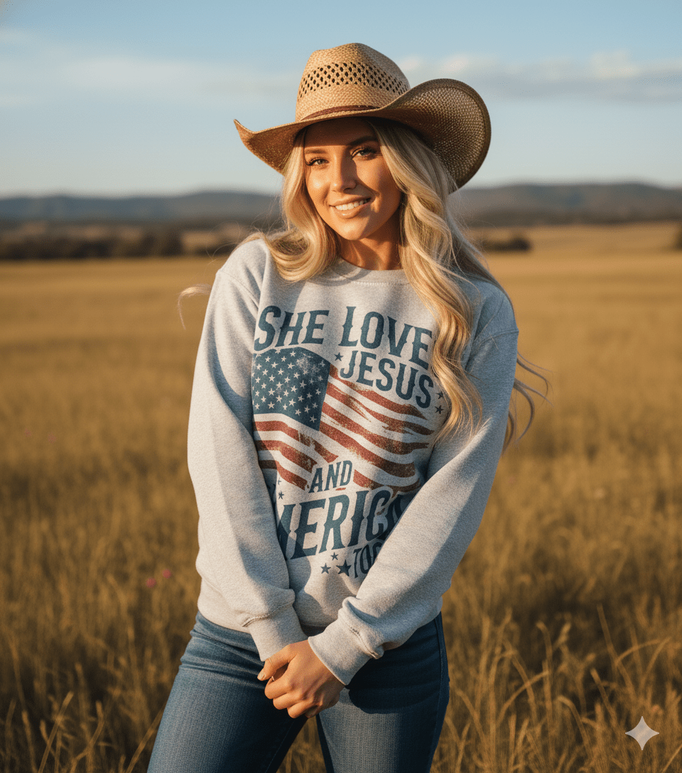 She Loves Jesus & America SweatshirtAshS