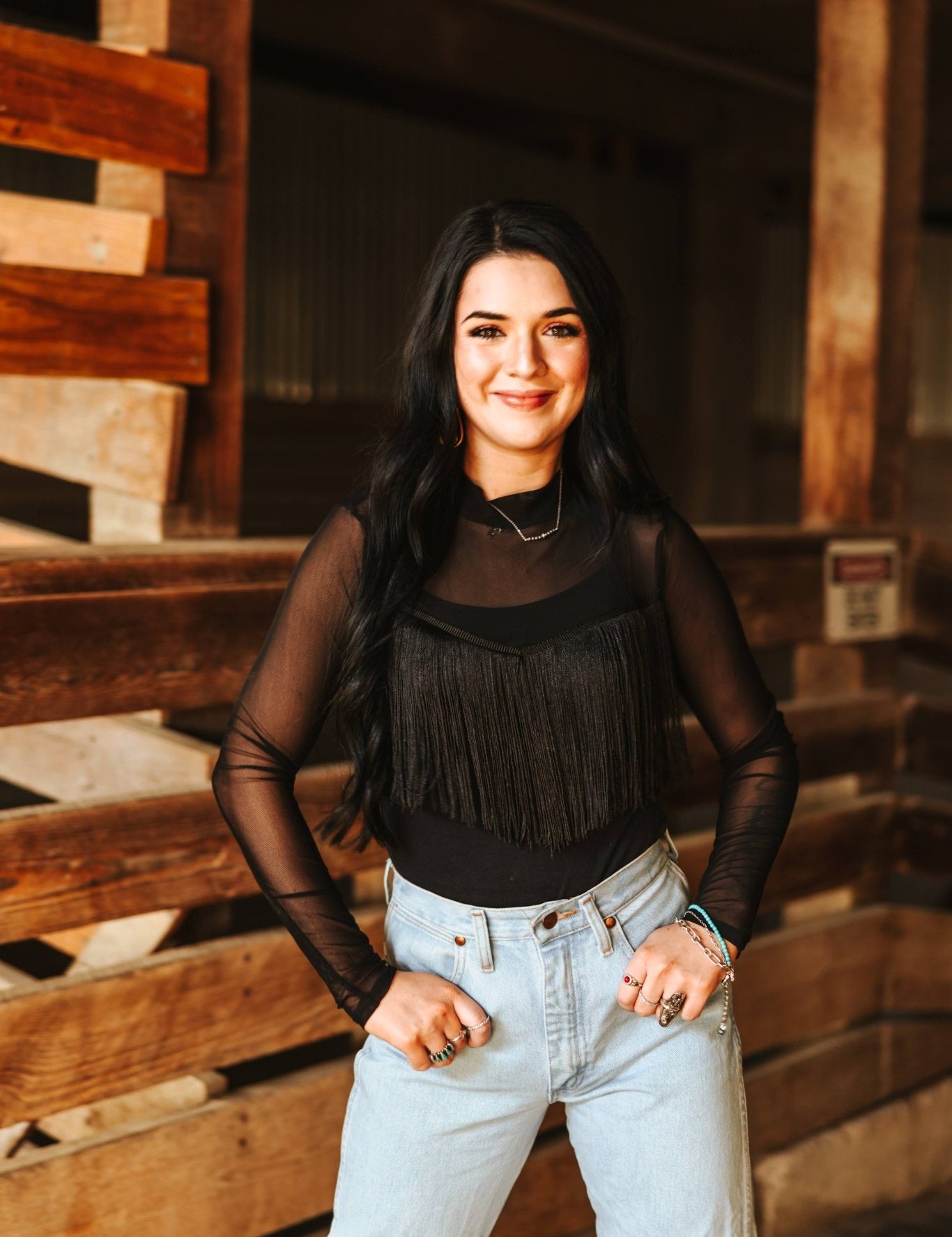 Sheer Long Sleeve Fringe Crop TopWhiteS
