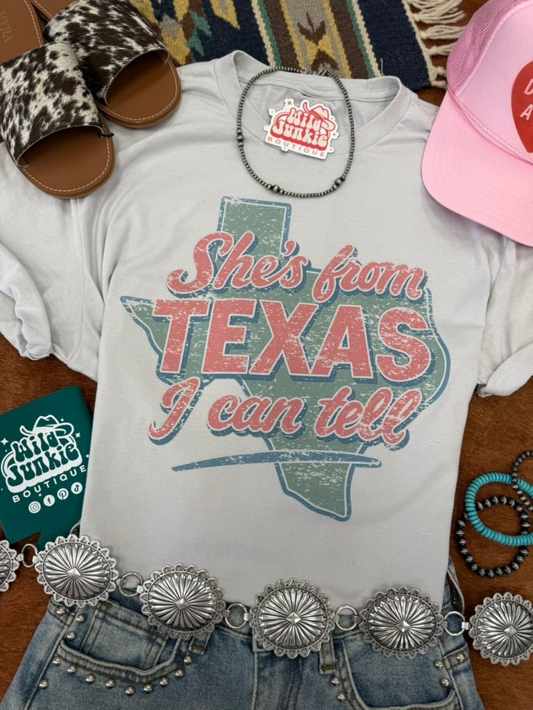 She's From Texas I Can Tell Graphic TeeWhite SmokeS