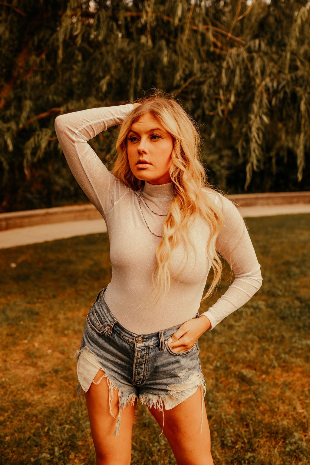 Shimmer Mesh BodysuitWhiteS