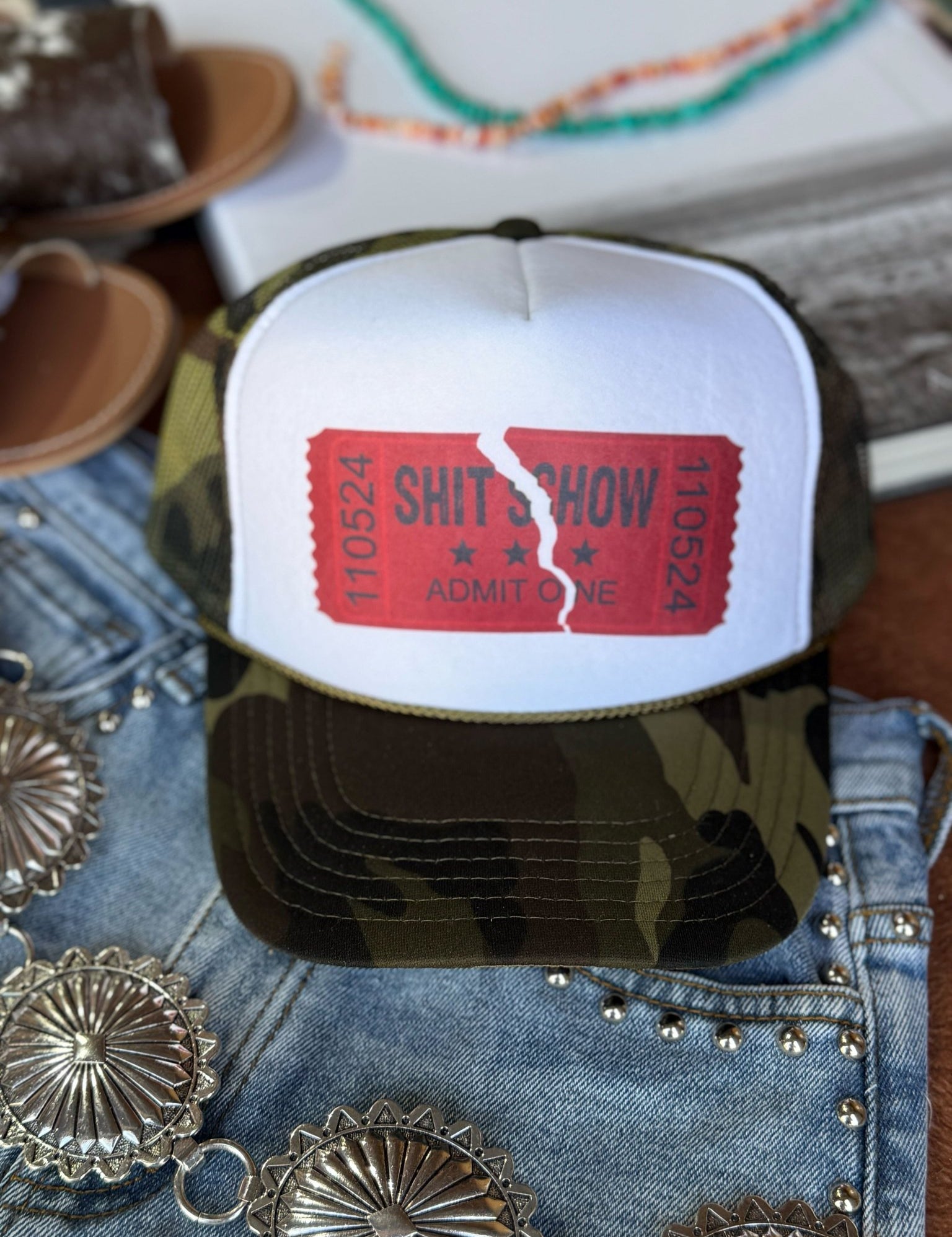 Shitshow Trucker HatCamo & White
