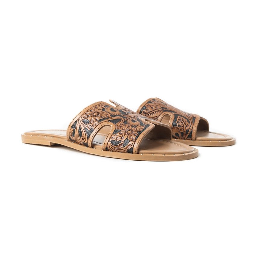 Sierra Bloom Tooled Leather Sandals6